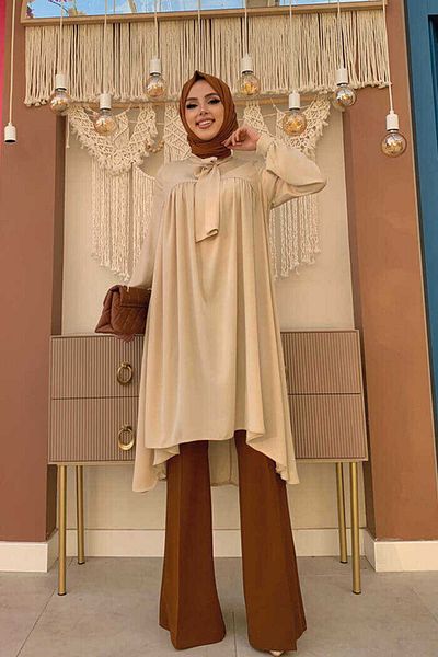 Bym Fashion Chiffon-Tunika mit Kragendetail, taillierten Ärmeln und Bündchen, 2454 Stone