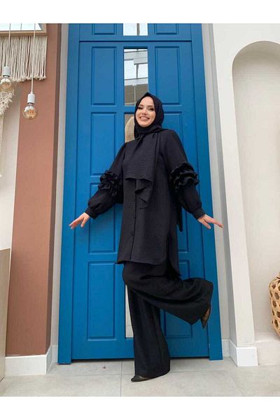 Bym Fashion Tunika s gombíkom na rukáve 2713 čierna