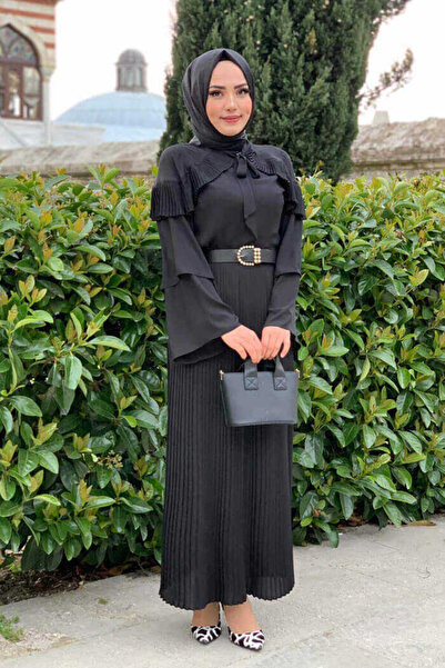 Bym Fashion Μπλούζα με λεπτομέρεια μανίκι με στρώσεις 5263 Μαύρο