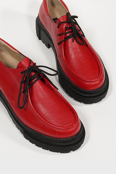 TUNAELLİ WOMEN'S RED GENUINE NATURAL LEATHER NUMBER 35-41 LACE-UP SHOES