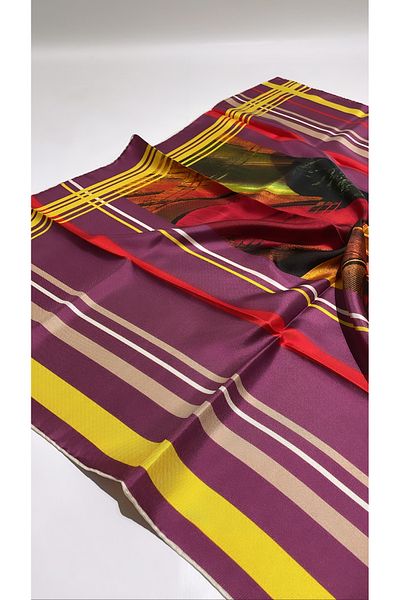Onur Scarf - Twill Silk Scarf Hijab Clothing Hand Curling 90 x 90 cm Patterned Scarf Quality Store