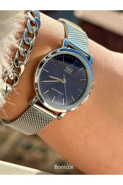 Q&Q Steel Mesh Strap, Waterproof, Silver Color Women's Wristwatch+bracelet