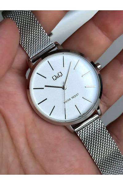 Q&Q Steel Mesh Strap, Waterproof, Silver Color, Adjustable Strap Stylish Women's Wristwatch + Bracelet