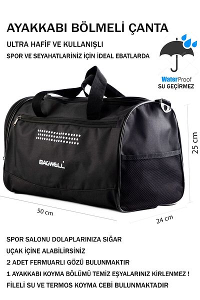 BAGWELL Geantă sport de călătorie și fitness de mărime medie cu compartiment pentru încălțăminte