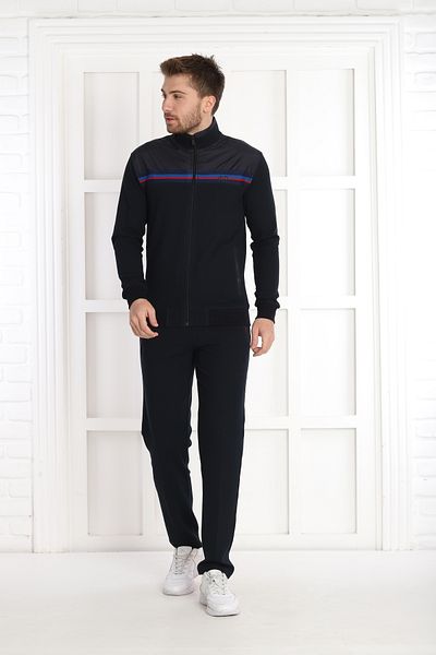 NEED LİFE Men's Navy Blue Waffle Fabric Zippered Regular- Lower Upper Tracksuit Set