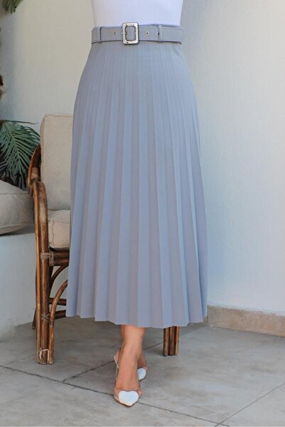 benguen 209 Belted Hijab Skirt Gray