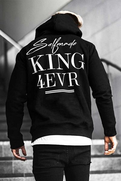 DEEPSENCE Black Hooded Sweatshirt King Back Printed