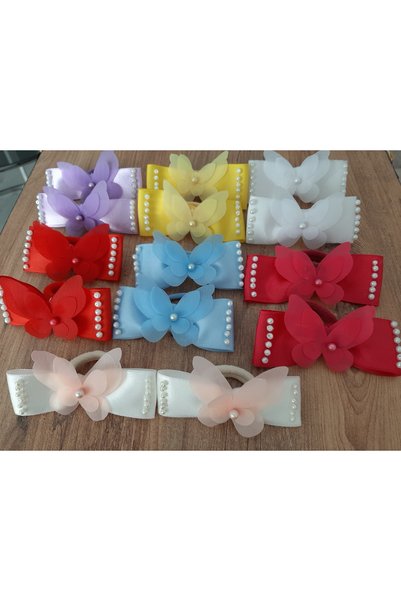 Nevgiss Aksesuar Butterfly and Pearl Ribbon Design Rubber Buckle Pair