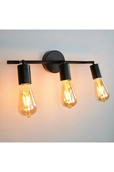 Rsylight Retro 3 Lü Siyah Metal 180 Derece Mafsallı Dekoratif Rustik Tavan Duvar Aplik