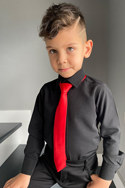 Entel Boy's Plain Black Shirt Tie Set of 2