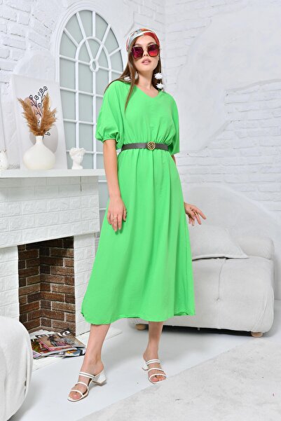 VOLT CLOTHİNG Γυναικείο μάξι φόρεμα με λαιμόκοψη V στη μέση και το μανίκι