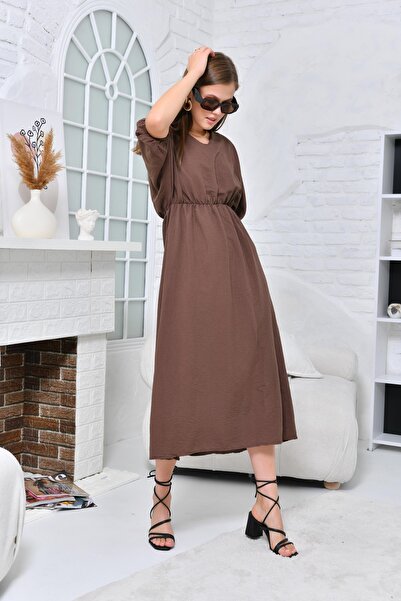 VOLT CLOTHİNG Γυναικείο μάξι φόρεμα με λαιμόκοψη V στη μέση και το μανίκι