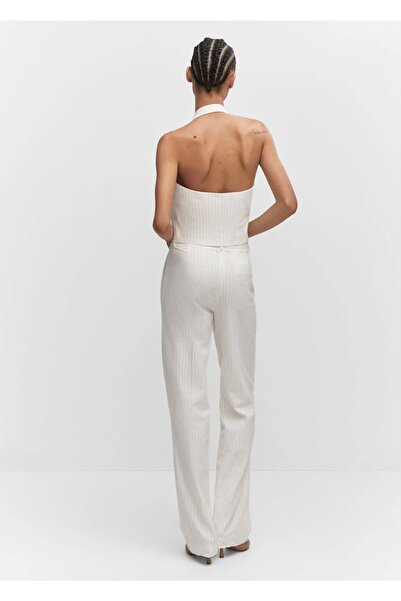 MANGO Woman Çizgili pilili pantolon