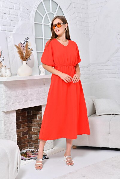 VOLT CLOTHİNG Dámské maxi šaty s výstřihem do V a pasem a rukávy