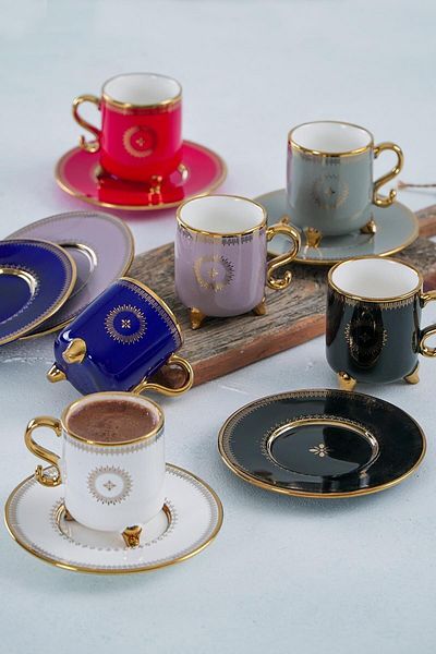 ACAR Melia Jumbo Size 120 ml Colorful Patterned Porcelain Coffee Cup Set 0241