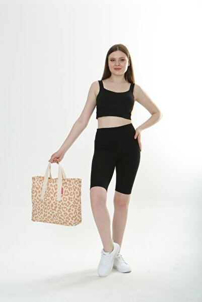 Serkan Çanta Bez Çanta Atölyesi Bez Çanta Leopar Desenli Tote Bag