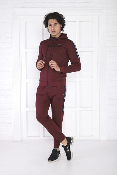 NEED LİFE Men's Burgundy Diver Fabric Tracksuit Set