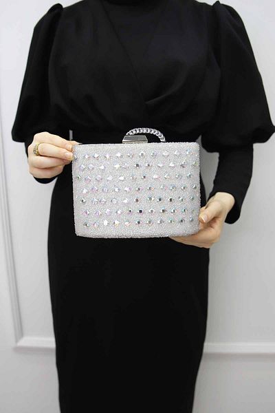 ROZA CANTA Γυναικείο βραδινό φόρεμα από λευκή πέτρα Clutch Clutch Τσάντα Portfolio