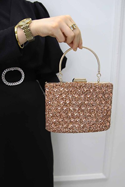 ROZA CANTA Kadın Rose Taşlı Abiye Clutch Portföy Çanta