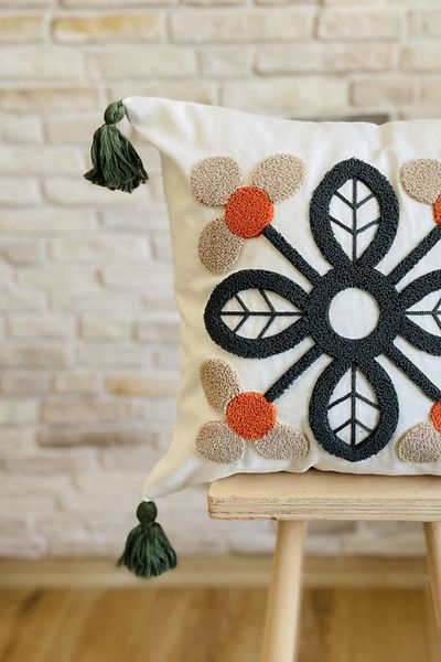 SWITA Husă de pernă cu design special, brodat cu perforare, unică, decorativă (panch)