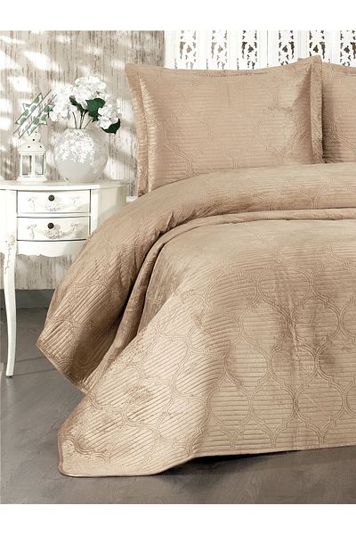 by ballı biocotton Mikromink Velvet Double Bedspread Set (240X260, 50X70)