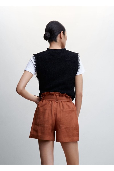 MANGO Woman Kemerli Keten Şort