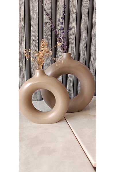 HUNATASARIM Latte Decorative - Bamboo 2 Piece Ring Vase Set