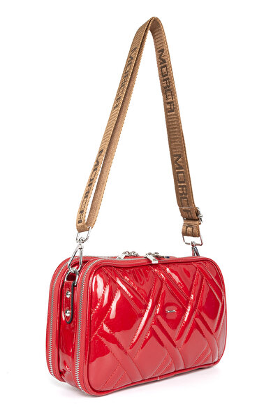MORCA Women's Cross Strap Shoulder Bag Red Patent Leather