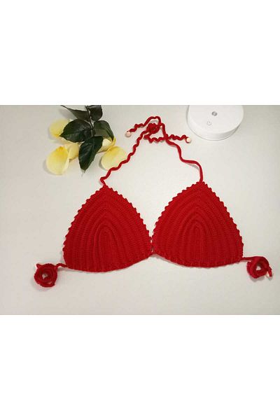Vitaörgü Red Knitted Bikini Top