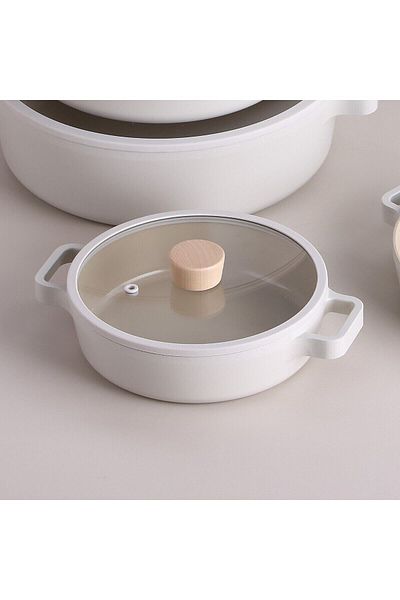 NEOFLAM Fika Cast Aluminum Saucepan with Glass Lid 20 cm Beige