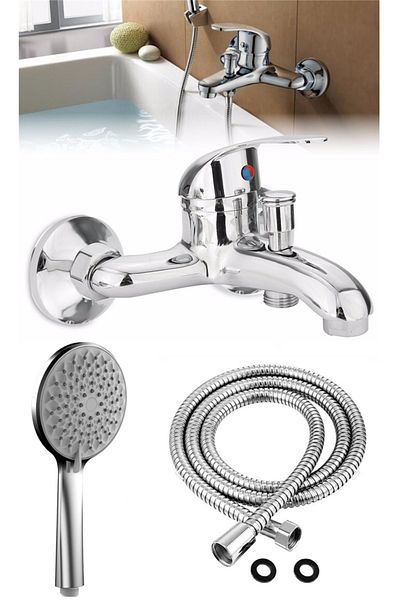 Depolife Bathroom Shower mixer hot cold mix Bath fountain and Spiral Hose and nozzle set brass