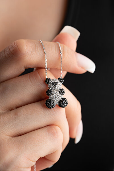 Nereze 925 Ayar Gümüş Rodyum Kaplama Zirkon Taşlı Panda Kolye