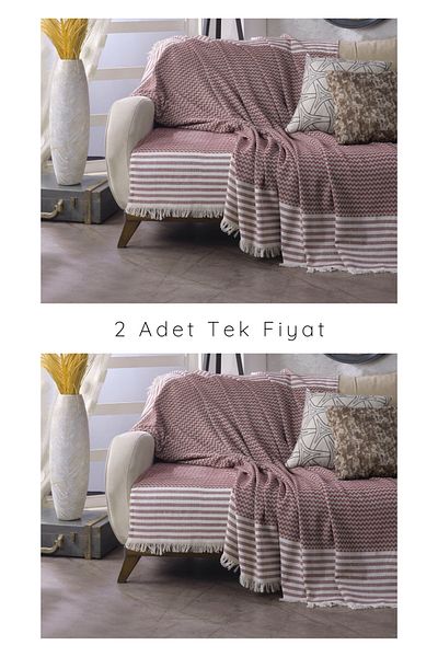 Lux Touch Olympos Tile Seat Cover 2 Pieces - 180x200 cm Cotton Tufted Sofa Sofa Bed Divan Armchair