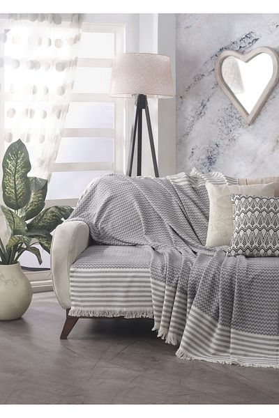 Lux Touch Olympos Anthracite 2-Piece Cotton Sofa Cover - 180x200cm Sofa Sofa Bed Divan Armchair Cover