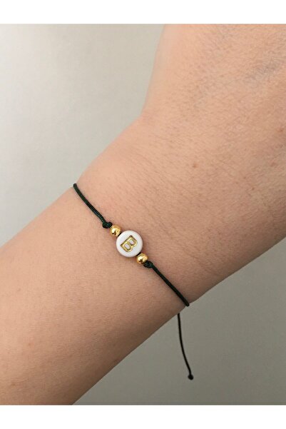 bygüneşaccessories B Harfli Boncuklu Yeşil Ip Tasarım Bileklik