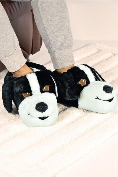 VASKONİ Panduf Unısex Köpek Figürlü Rahat Kışlık Peluş Ev Terliği