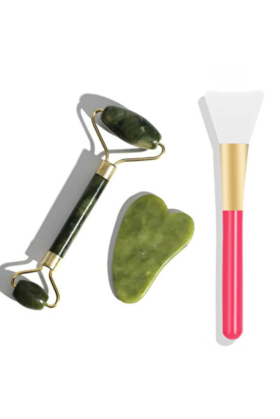 Genel Markalar 3'lü Cilt Bakım Seti Yeşim Taşı Gua Sha Masaj Taşı Maske Sürme Aparatı