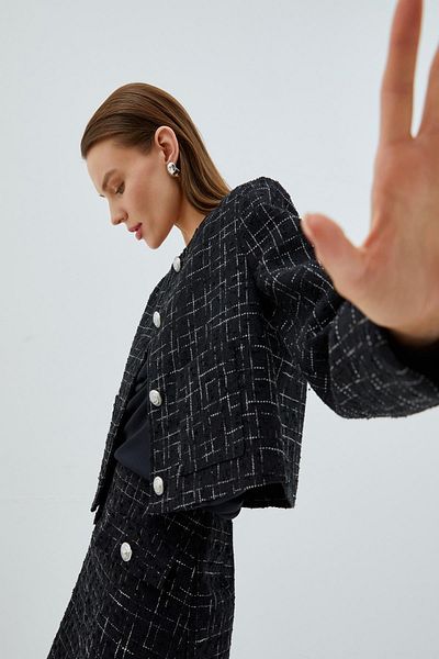 Koton Women's Black Plaid Jacket 3WAK50027IW