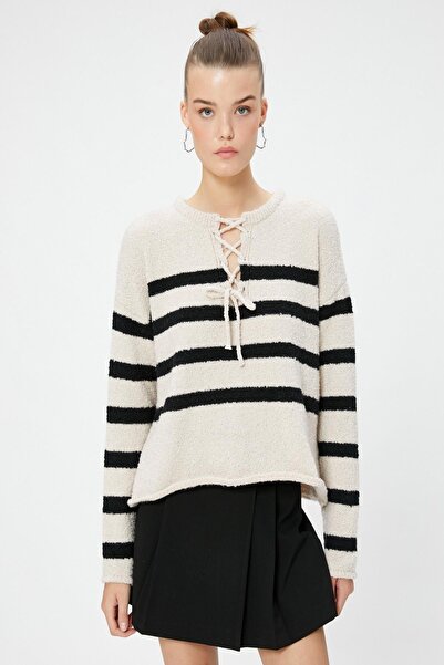 Koton Női bézs csíkos pulóver