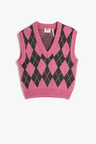 Koton Rosa gemusterte Strickjacke für Mädchen
