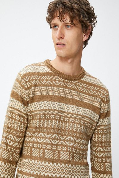 Koton Herrenpullover mit Kamelhaarmuster