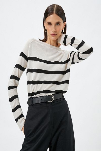 Koton Women's Black Striped Sweater