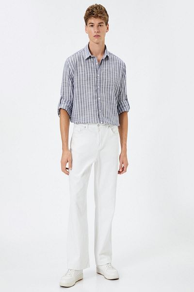Koton Navy Blue Striped Men's Shirt