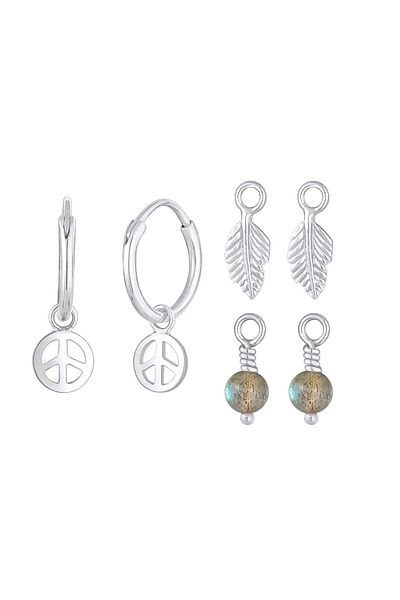 ELLI Ohrringe Creolen 3-Set Hänger Peace Feder Boho 925 Silber