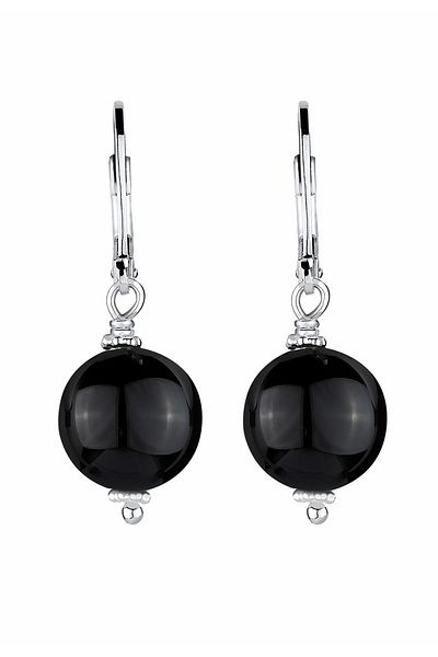 ELLI Ohrringe Basic Edelsteine Rund Klassisch Onyx Silber vergoldet