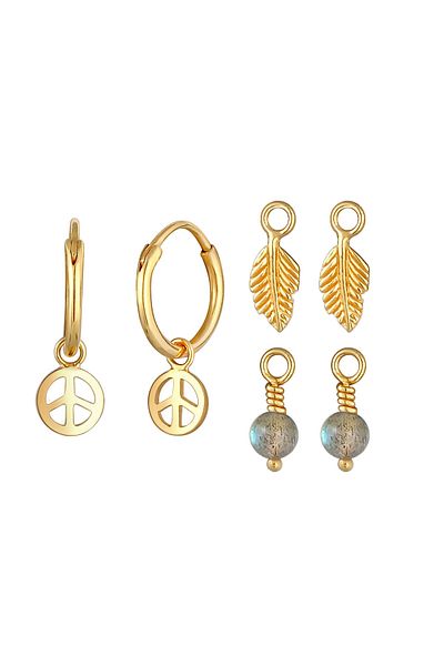 ELLI Ohrringe Creolen 3-Set Hänger Peace Feder Boho 925 Silber
