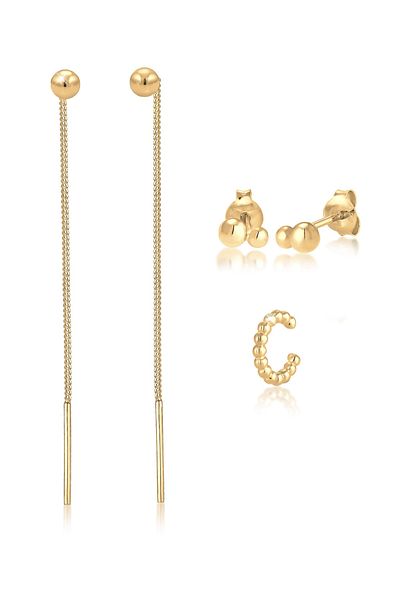 ELLI Ohrringe 3er Set Durchziehen Earcuff Kugel Geo 925 Silber