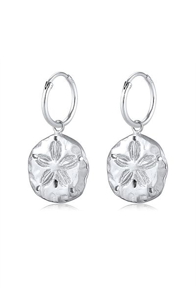 ELLI Ohrringe Creolen Münz-Anhänger Blume Sommer 925 Silber