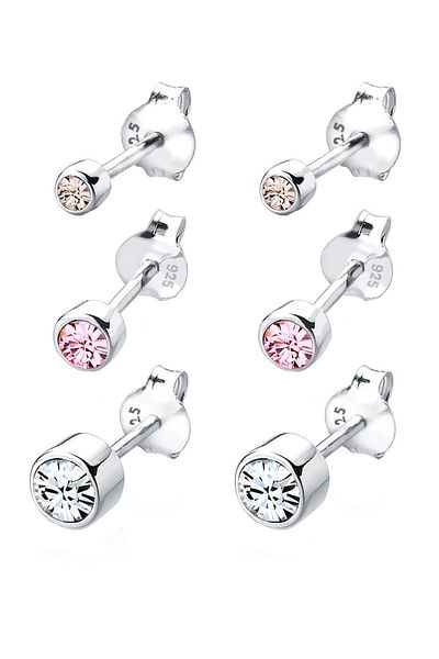 ELLI Ohrringe 3er Set Basic Kristalle 925 Silber