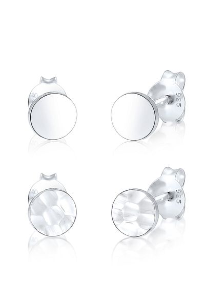 ELLI Ohrringe Set Geo Ohrstecker gehämmert glänzend 925 Silber
